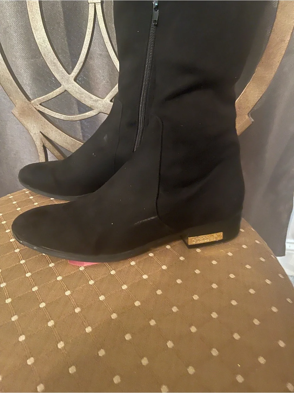 Guess Black Over-the-Knee Suede-Look Boots with Subtle Metallic Heel